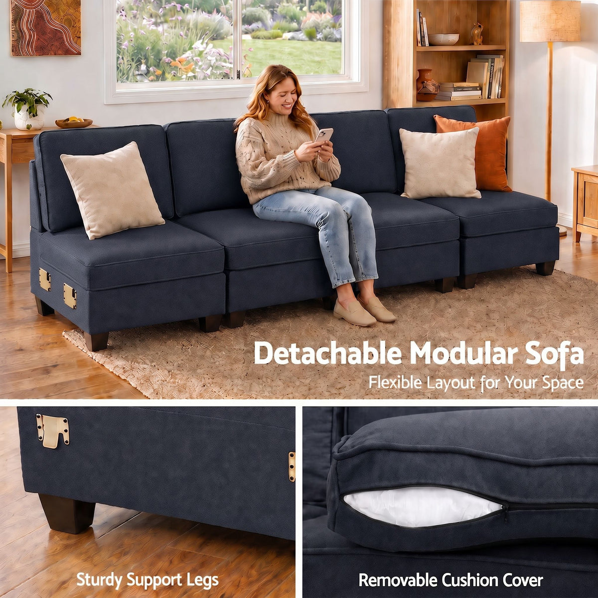 Artiss 4 Seater Modular Sofa Set Sectional Easy Assembly Dark Grey-Furniture > Sofas > Sofas &amp; Sofa Beds-PEROZ Accessories