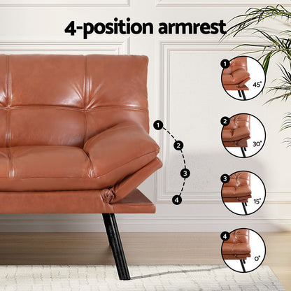 Artiss Sofa Bed Convertible 3 Seater Couch Recliner Lounge Chair Leather Brown-Furniture &gt; Sofas &gt; Sofas &amp; Sofa Beds-PEROZ Accessories