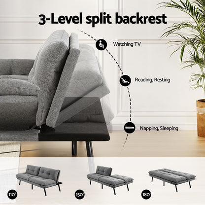 Artiss Sofa Bed Convertible 3 Seater Couch Recliner Lounge Chair Fabric Grey-Furniture &gt; Sofas &gt; Sofas &amp; Sofa Beds-PEROZ Accessories