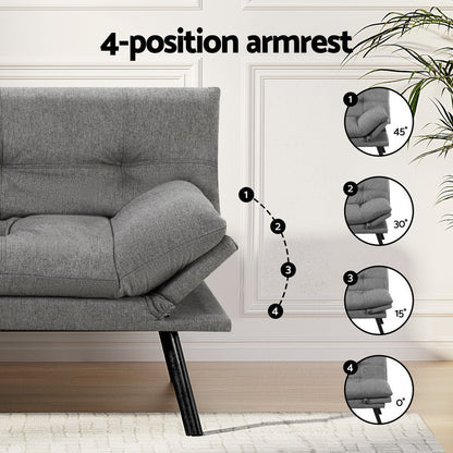 Artiss Sofa Bed Convertible 3 Seater Couch Recliner Lounge Chair Fabric Grey-Furniture &gt; Sofas &gt; Sofas &amp; Sofa Beds-PEROZ Accessories