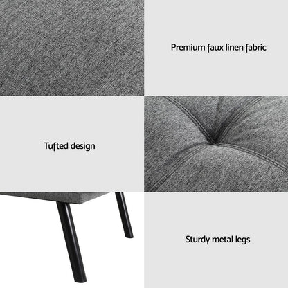 Artiss Sofa Bed Convertible 3 Seater Couch Recliner Lounge Chair Fabric Grey-Furniture &gt; Sofas &gt; Sofas &amp; Sofa Beds-PEROZ Accessories