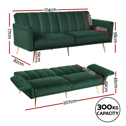Artiss Sofa Bed 3 Seater Couch Convertible Lounge Adjustable Arm Recliner Velvet-Furniture &gt; Sofas &gt; Sofas &amp; Sofa Beds-PEROZ Accessories