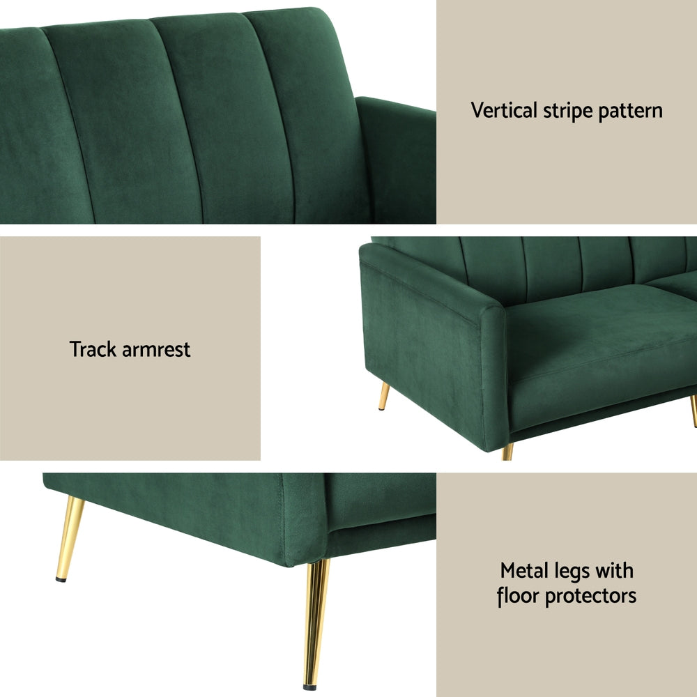 Artiss Sofa Bed 3 Seater Couch Convertible Lounge Adjustable Arm Recliner Velvet-Furniture &gt; Sofas &gt; Sofas &amp; Sofa Beds-PEROZ Accessories
