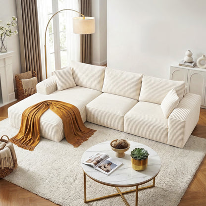 Artiss 3 Seater Modular Sofa Bed Sectional Boneless Couches for Living Room Corduroy Compressed Sofa White-Furniture > Sofas > Sofas &amp; Sofa Beds-PEROZ Accessories