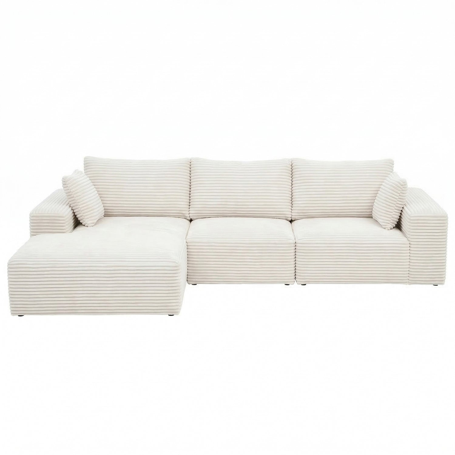 Artiss 3 Seater Modular Sofa Bed Sectional Boneless Couches for Living Room Corduroy Compressed Sofa White-Furniture > Sofas > Sofas &amp; Sofa Beds-PEROZ Accessories