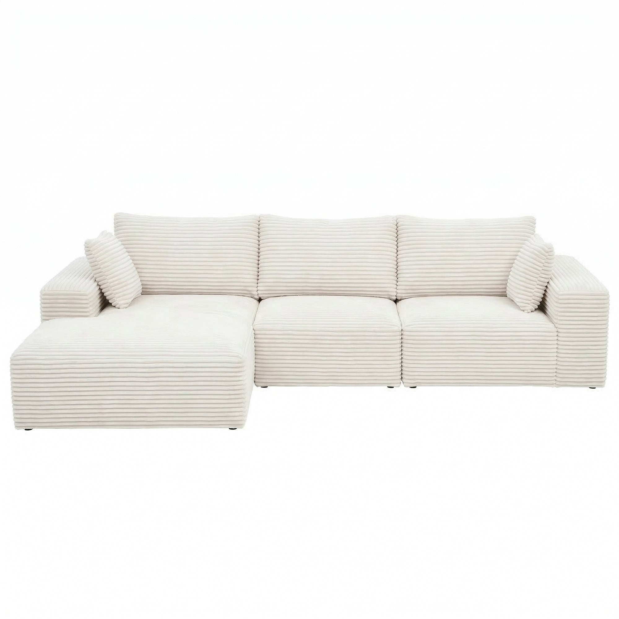 Artiss 3 Seater Modular Sofa Bed Sectional Boneless Couches for Living Room Corduroy Compressed Sofa White-Furniture > Sofas > Sofas &amp; Sofa Beds-PEROZ Accessories
