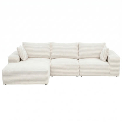 Artiss 3 Seater Modular Sofa Bed Sectional Boneless Couches for Living Room Corduroy Compressed Sofa White-Furniture > Sofas > Sofas &amp; Sofa Beds-PEROZ Accessories