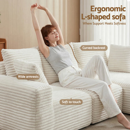 Artiss 3 Seater Modular Sofa Bed Sectional Boneless Couches for Living Room Corduroy Compressed Sofa White-Furniture > Sofas > Sofas &amp; Sofa Beds-PEROZ Accessories