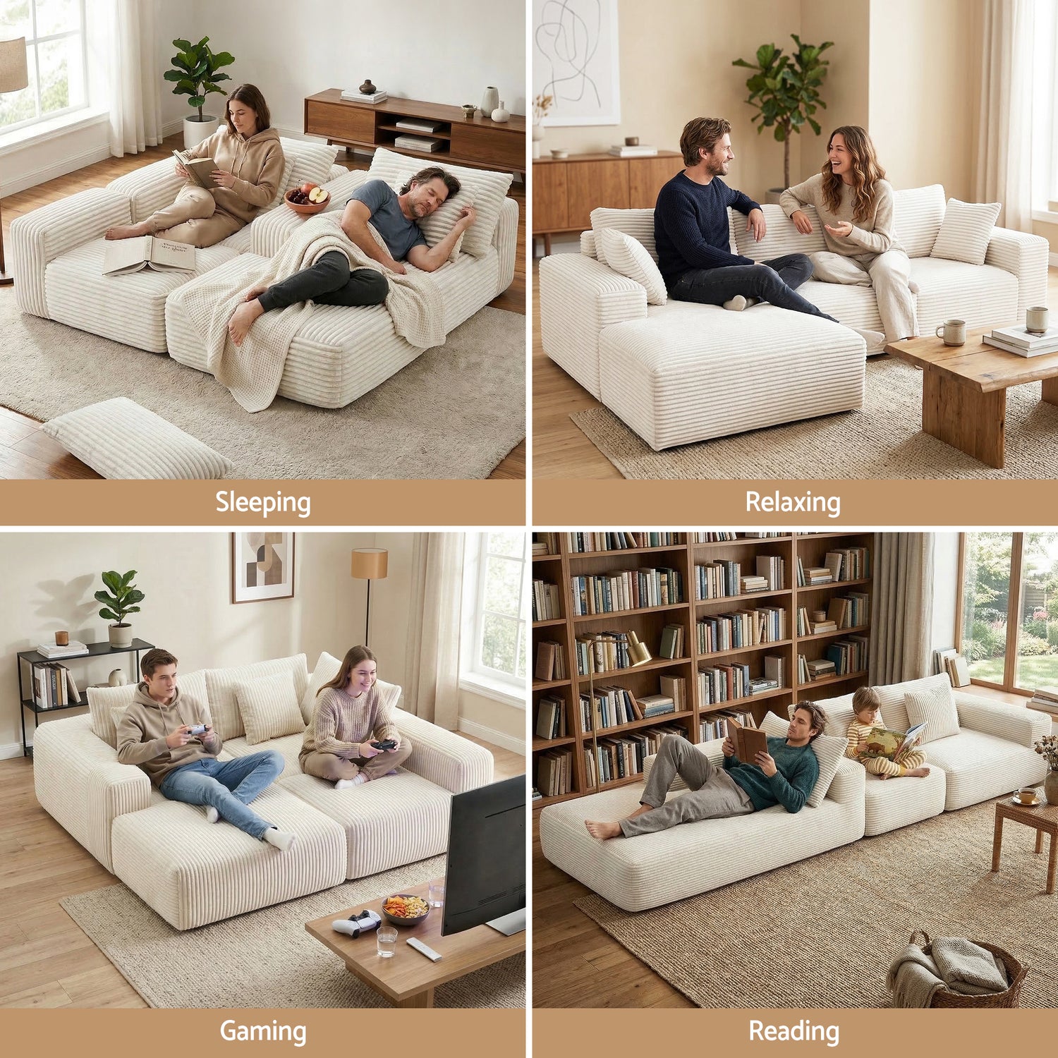 Artiss 3 Seater Modular Sofa Bed Sectional Boneless Couches for Living Room Corduroy Compressed Sofa White-Furniture > Sofas > Sofas &amp; Sofa Beds-PEROZ Accessories