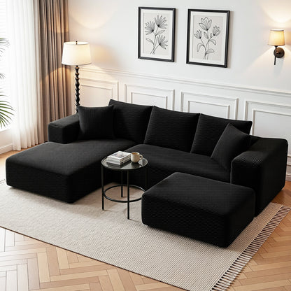 Artiss Modular Sofa Bed with Ottoman Sectional Boneless Couches for Living Room Corduroy Compressed Sofa Black-Furniture > Sofas > Sofas &amp; Sofa Beds-PEROZ Accessories