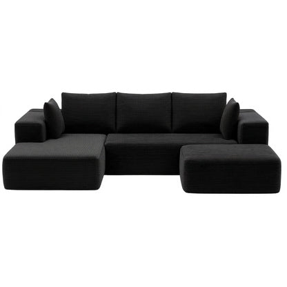Artiss Modular Sofa Bed with Ottoman Sectional Boneless Couches for Living Room Corduroy Compressed Sofa Black-Furniture > Sofas > Sofas &amp; Sofa Beds-PEROZ Accessories