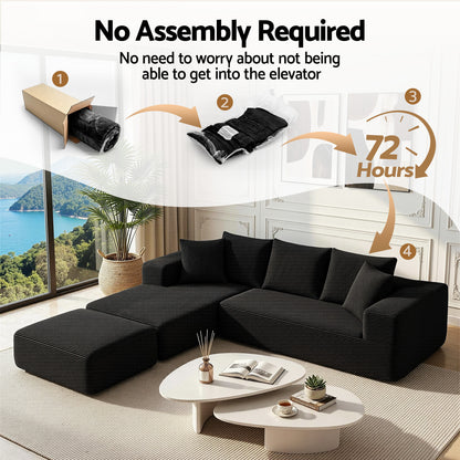 Artiss Modular Sofa Bed with Ottoman Sectional Boneless Couches for Living Room Corduroy Compressed Sofa Black-Furniture > Sofas > Sofas &amp; Sofa Beds-PEROZ Accessories