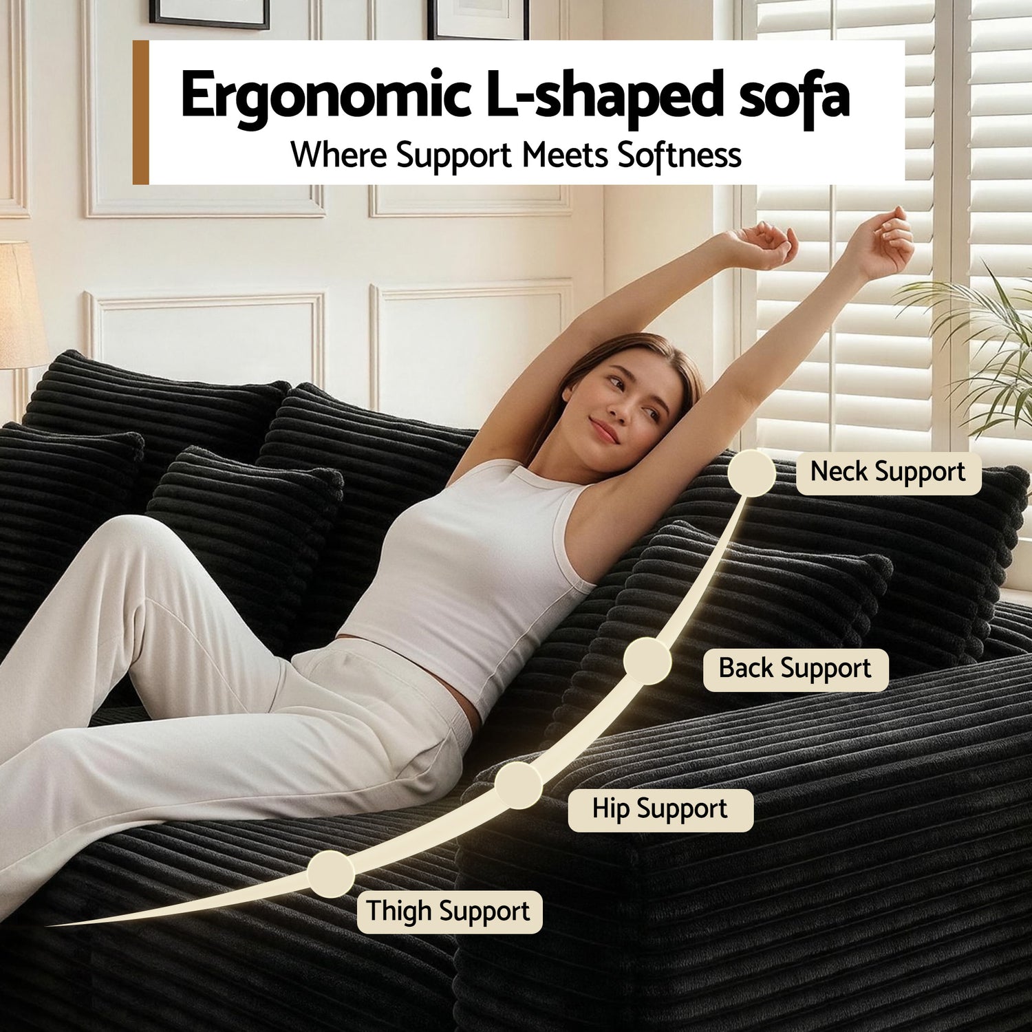 Artiss Modular Sofa Bed with Ottoman Sectional Boneless Couches for Living Room Corduroy Compressed Sofa Black-Furniture > Sofas > Sofas &amp; Sofa Beds-PEROZ Accessories