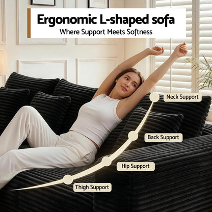 Artiss Modular Sofa Bed with Ottoman Sectional Boneless Couches for Living Room Corduroy Compressed Sofa Black-Furniture > Sofas > Sofas &amp; Sofa Beds-PEROZ Accessories
