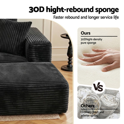 Artiss Modular Sofa Bed with Ottoman Sectional Boneless Couches for Living Room Corduroy Compressed Sofa Black-Furniture > Sofas > Sofas &amp; Sofa Beds-PEROZ Accessories