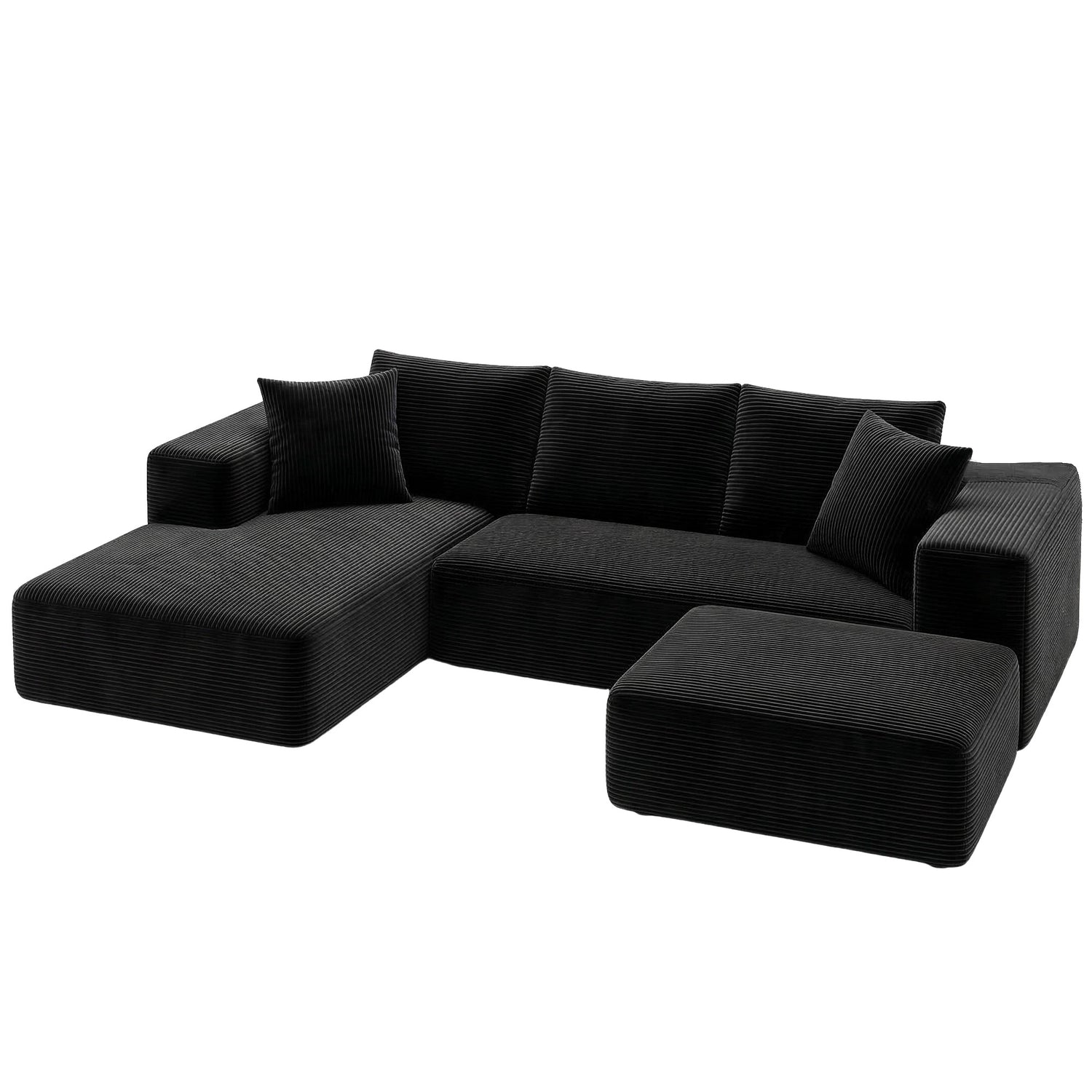 Artiss Modular Sofa Bed with Ottoman Sectional Boneless Couches for Living Room Corduroy Compressed Sofa Black-Furniture > Sofas > Sofas &amp; Sofa Beds-PEROZ Accessories