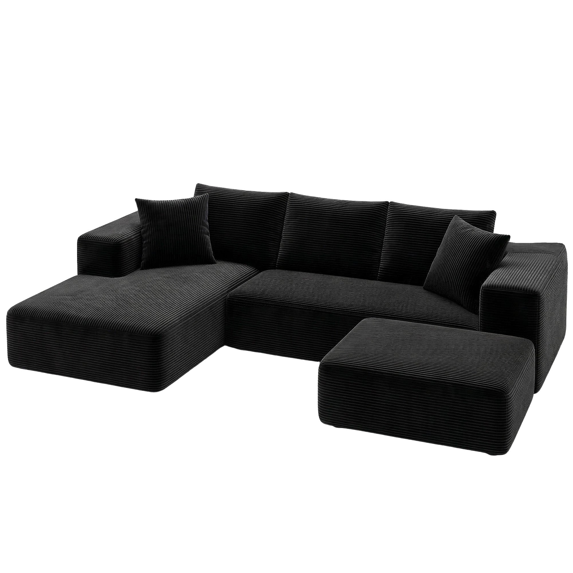 Artiss Modular Sofa Bed with Ottoman Sectional Boneless Couches for Living Room Corduroy Compressed Sofa Black-Furniture > Sofas > Sofas &amp; Sofa Beds-PEROZ Accessories