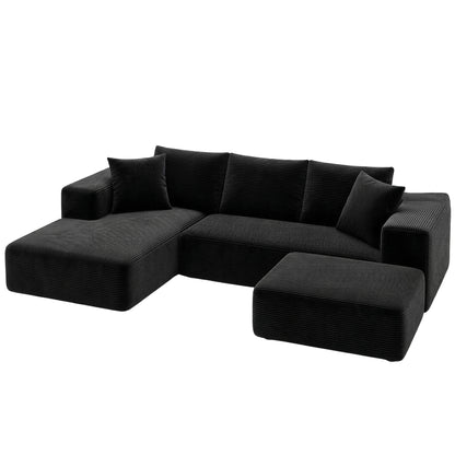 Artiss Modular Sofa Bed with Ottoman Sectional Boneless Couches for Living Room Corduroy Compressed Sofa Black-Furniture > Sofas > Sofas &amp; Sofa Beds-PEROZ Accessories