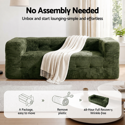 Artiss Comfort Boneless Sofa for Living Room Green Luxury Chenille-Furniture > Sofas > Sofas &amp; Sofa Beds-PEROZ Accessories