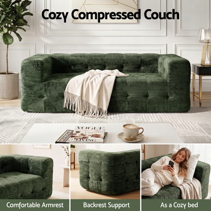 Artiss Comfort Boneless Sofa for Living Room Green Luxury Chenille-Furniture > Sofas > Sofas &amp; Sofa Beds-PEROZ Accessories
