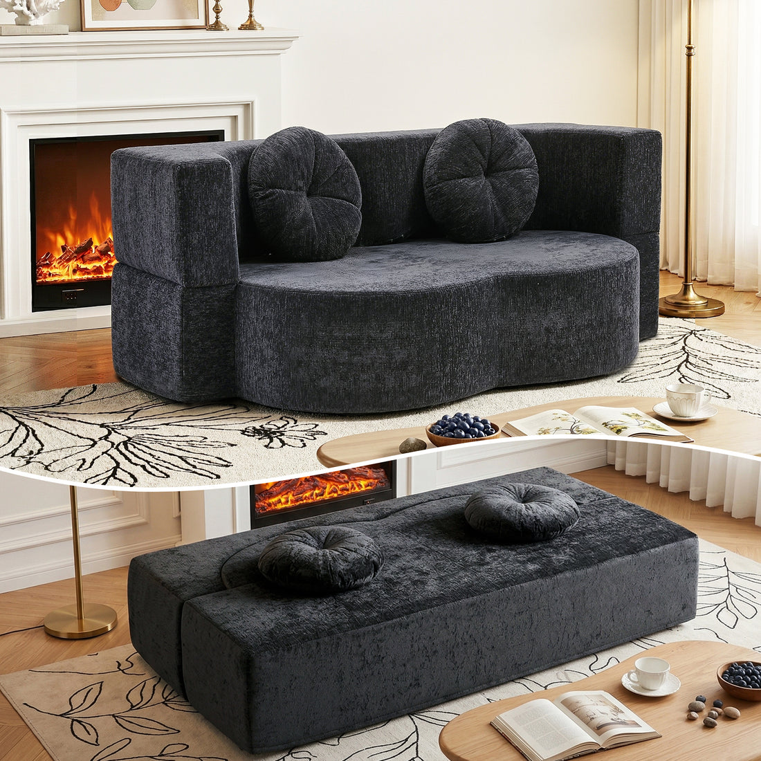 Artiss 2 in 1 Convertible Compressed Sofa Bed, Folding Boneless Sofabed for Living Room ,Comfort Curved Sleeper Couch with High Density Sponge, Apartment Essentials, No Assembly, 2 Pillows, Grey-Furniture > Sofas > Sofas &amp; Sofa Beds-PEROZ Accessories