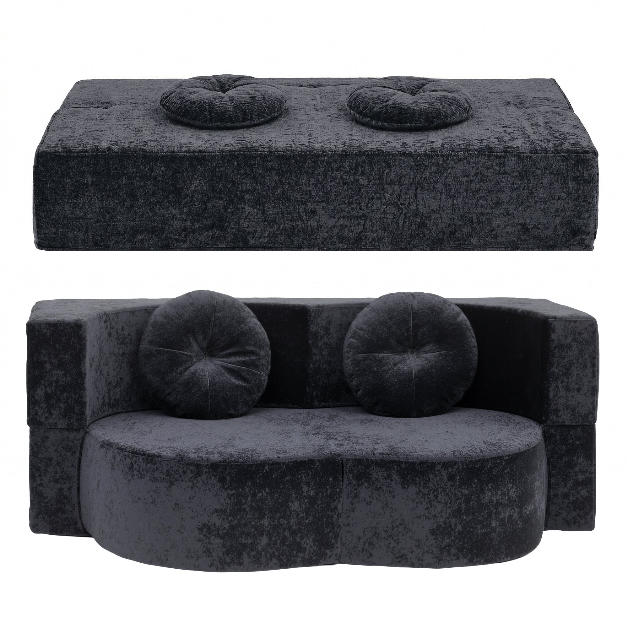Artiss 2 in 1 Convertible Compressed Sofa Bed, Folding Boneless Sofabed for Living Room ,Comfort Curved Sleeper Couch with High Density Sponge, Apartment Essentials, No Assembly, 2 Pillows, Grey-Furniture > Sofas > Sofas &amp; Sofa Beds-PEROZ Accessories