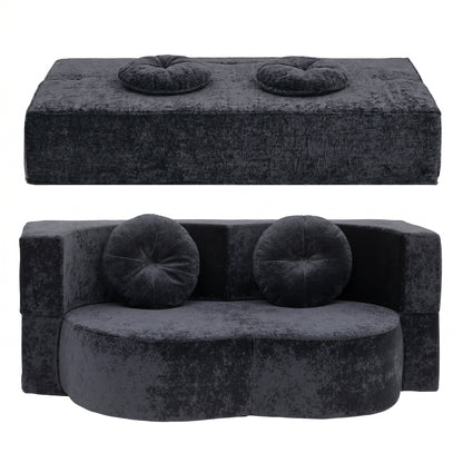 Artiss 2 in 1 Convertible Compressed Sofa Bed, Folding Boneless Sofabed for Living Room ,Comfort Curved Sleeper Couch with High Density Sponge, Apartment Essentials, No Assembly, 2 Pillows, Grey-Furniture > Sofas > Sofas &amp; Sofa Beds-PEROZ Accessories
