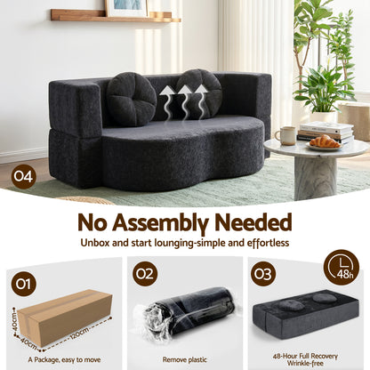 Artiss 2 in 1 Convertible Compressed Sofa Bed, Folding Boneless Sofabed for Living Room ,Comfort Curved Sleeper Couch with High Density Sponge, Apartment Essentials, No Assembly, 2 Pillows, Grey-Furniture > Sofas > Sofas &amp; Sofa Beds-PEROZ Accessories