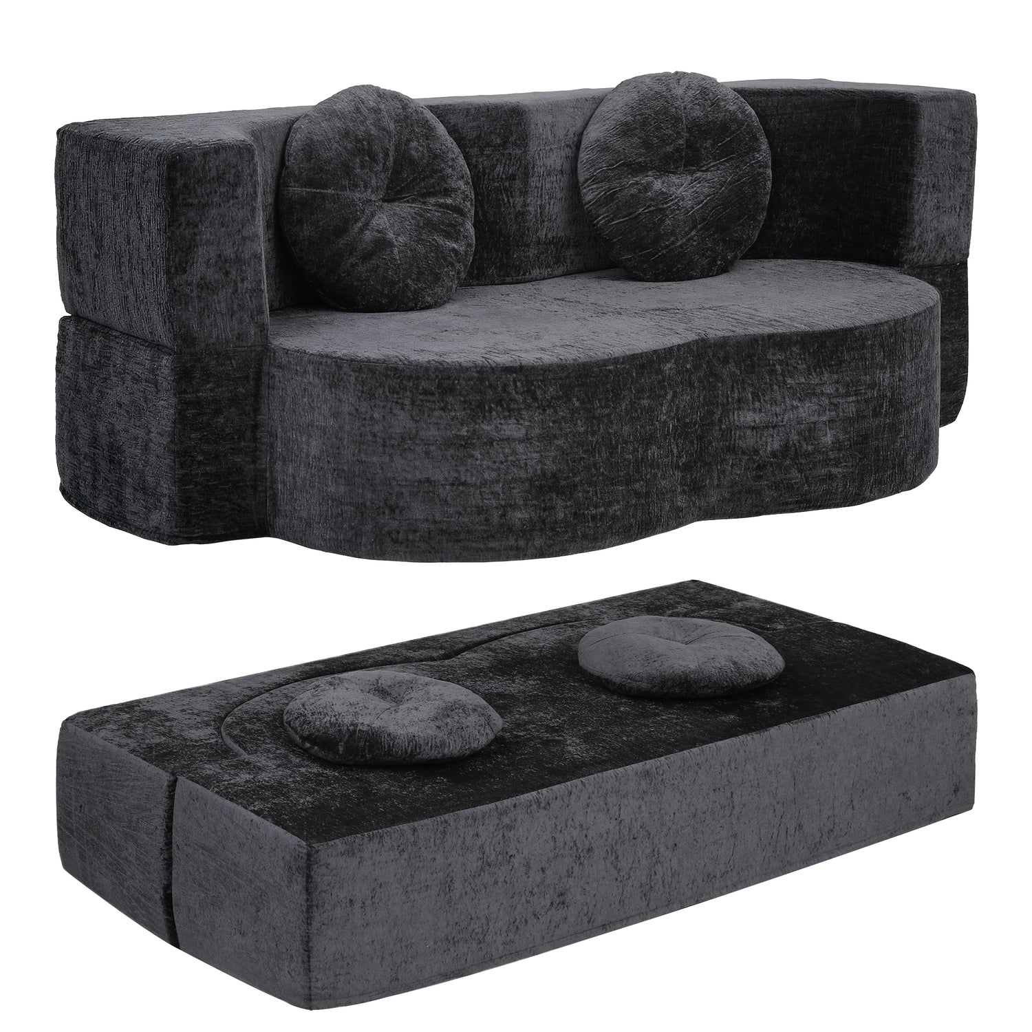 Artiss 2 in 1 Convertible Compressed Sofa Bed, Folding Boneless Sofabed for Living Room ,Comfort Curved Sleeper Couch with High Density Sponge, Apartment Essentials, No Assembly, 2 Pillows, Grey-Furniture > Sofas > Sofas &amp; Sofa Beds-PEROZ Accessories