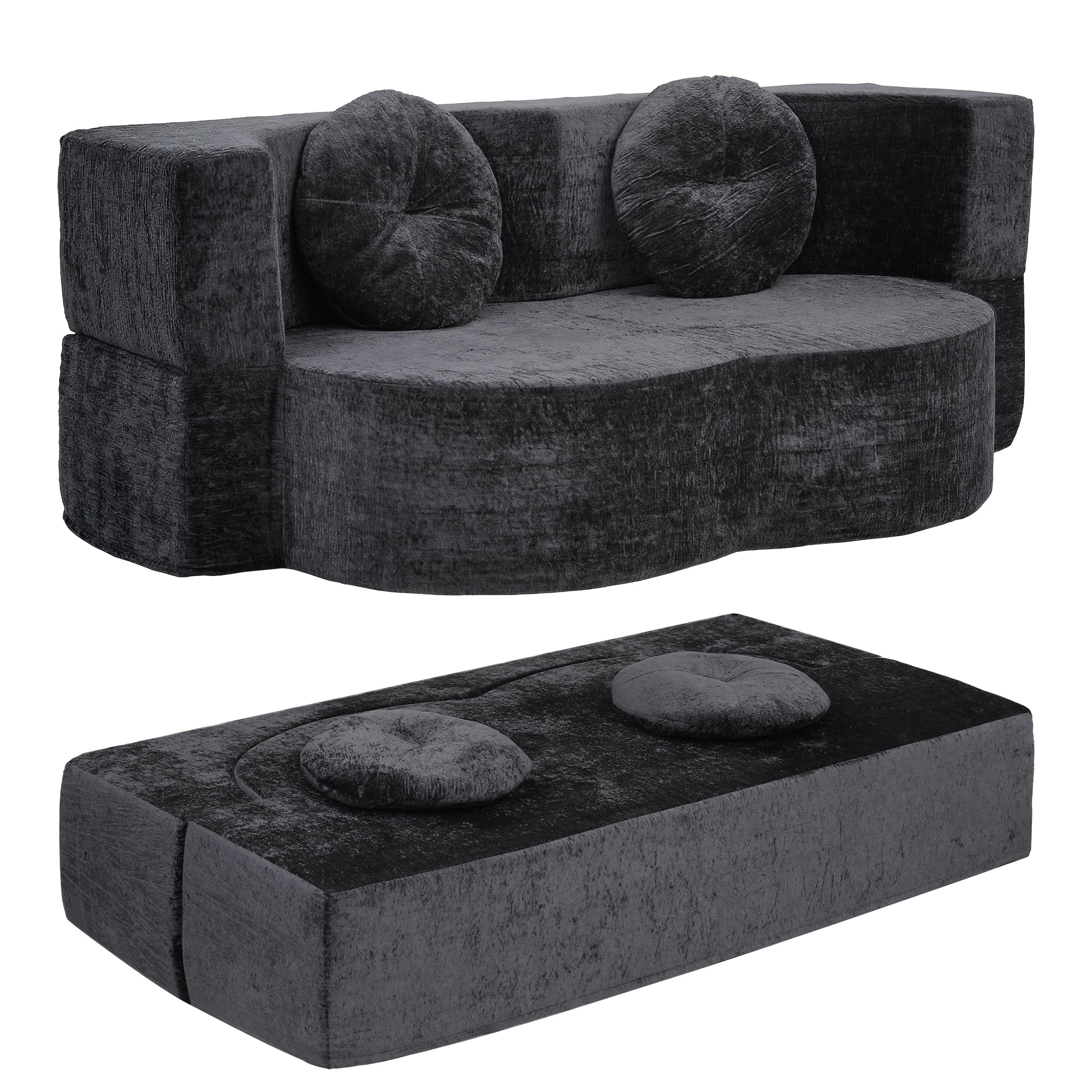 Artiss 2 in 1 Convertible Compressed Sofa Bed, Folding Boneless Sofabed for Living Room ,Comfort Curved Sleeper Couch with High Density Sponge, Apartment Essentials, No Assembly, 2 Pillows, Grey-Furniture > Sofas > Sofas &amp; Sofa Beds-PEROZ Accessories