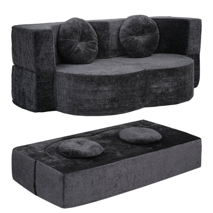 Artiss 2 in 1 Convertible Compressed Sofa Bed, Folding Boneless Sofabed for Living Room ,Comfort Curved Sleeper Couch with High Density Sponge, Apartment Essentials, No Assembly, 2 Pillows, Grey-Furniture > Sofas > Sofas &amp; Sofa Beds-PEROZ Accessories