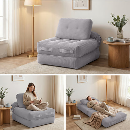 Artiss 1 Seater Corduroy Convertible Sofa Bed Pull Out Boneless Couch Grey-Furniture > Sofas > Sofas &amp; Sofa Beds-PEROZ Accessories