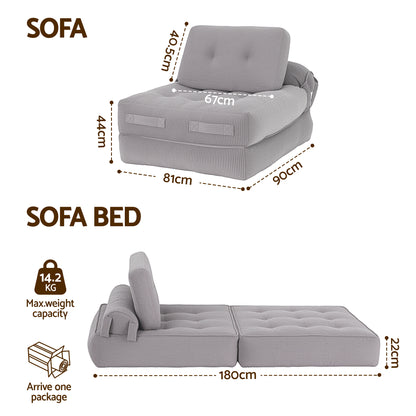 Artiss 1 Seater Corduroy Convertible Sofa Bed Pull Out Boneless Couch Grey-Furniture > Sofas > Sofas &amp; Sofa Beds-PEROZ Accessories