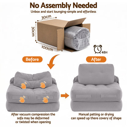 Artiss 1 Seater Corduroy Convertible Sofa Bed Pull Out Boneless Couch Grey-Furniture > Sofas > Sofas &amp; Sofa Beds-PEROZ Accessories