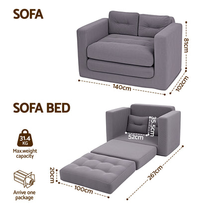 Artiss 2 Seater Corduroy Convertible Sofa Bed Pull Out Boneless Couch Grey-Furniture > Sofas > Sofas &amp; Sofa Beds-PEROZ Accessories