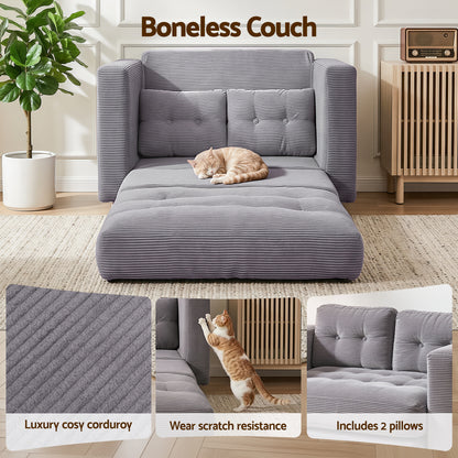 Artiss 2 Seater Corduroy Convertible Sofa Bed Pull Out Boneless Couch Grey-Furniture > Sofas > Sofas &amp; Sofa Beds-PEROZ Accessories