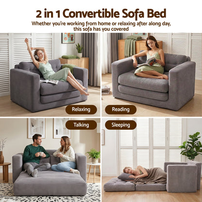 Artiss 2 Seater Corduroy Convertible Sofa Bed Pull Out Boneless Couch Grey-Furniture > Sofas > Sofas &amp; Sofa Beds-PEROZ Accessories