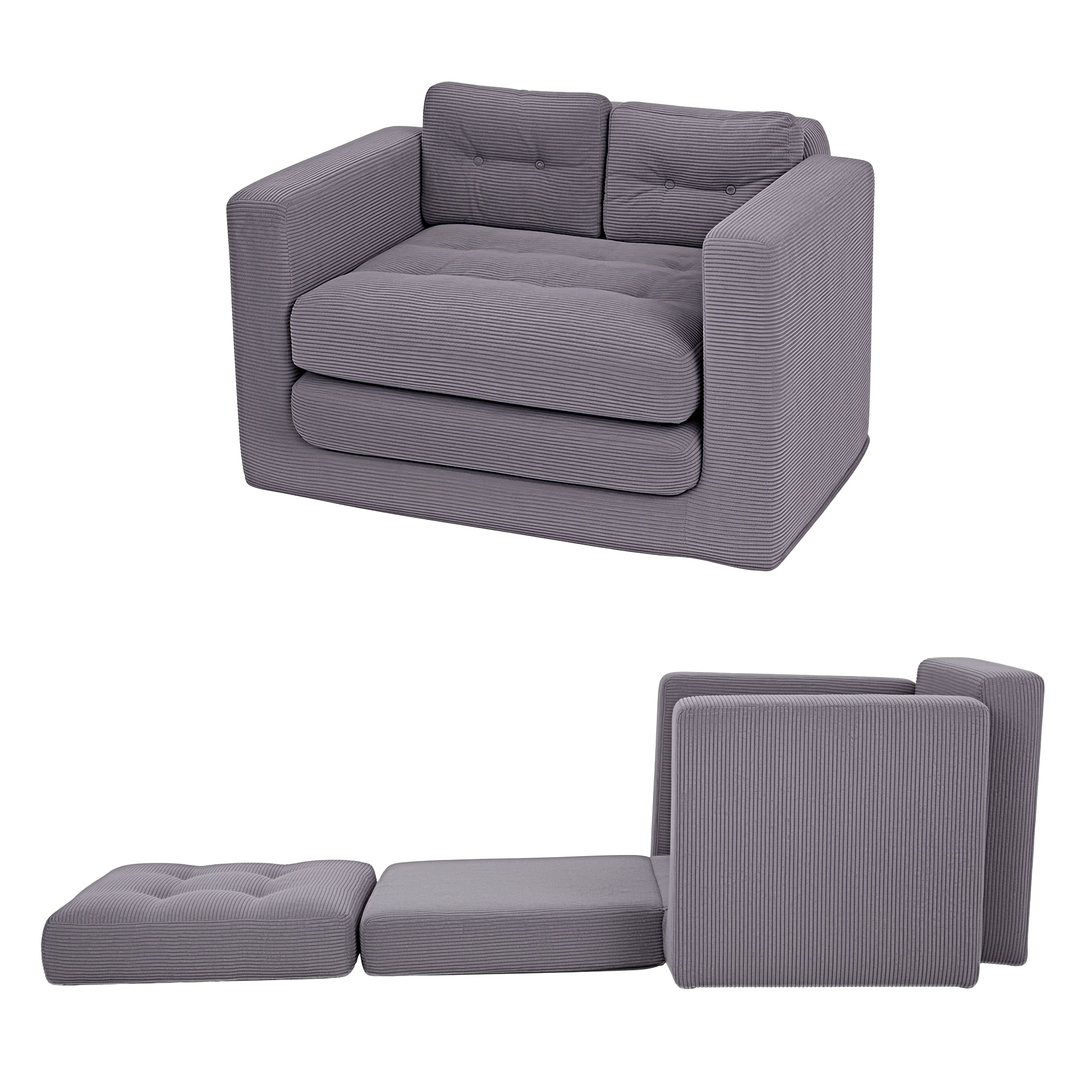 Artiss 2 Seater Corduroy Convertible Sofa Bed Pull Out Boneless Couch Grey-Furniture > Sofas > Sofas &amp; Sofa Beds-PEROZ Accessories