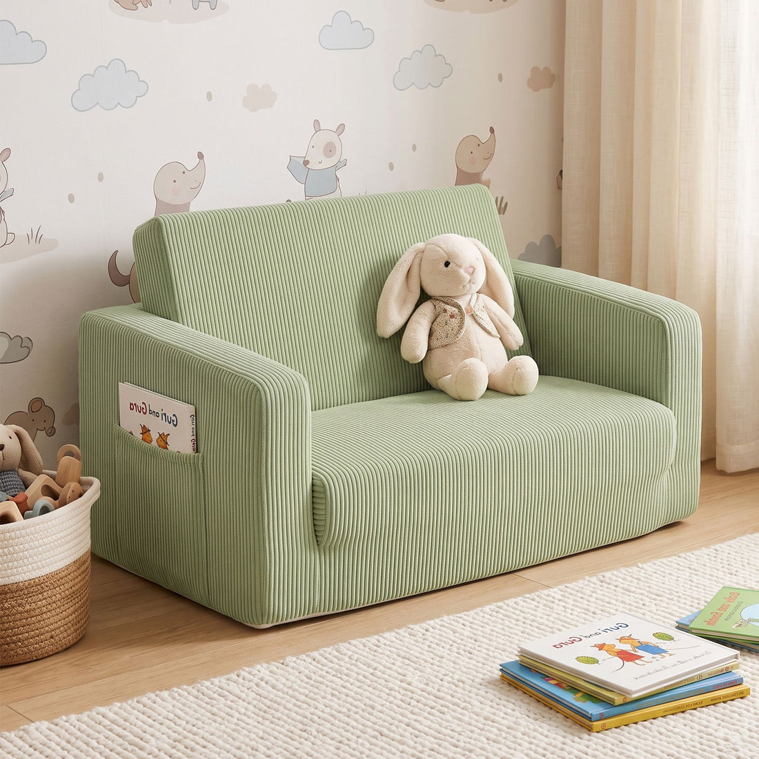 Artiss 2-in-1 Sofa Foam Couch with Side Pocket Light Green-Furniture > Sofas > Sofas &amp; Sofa Beds-PEROZ Accessories