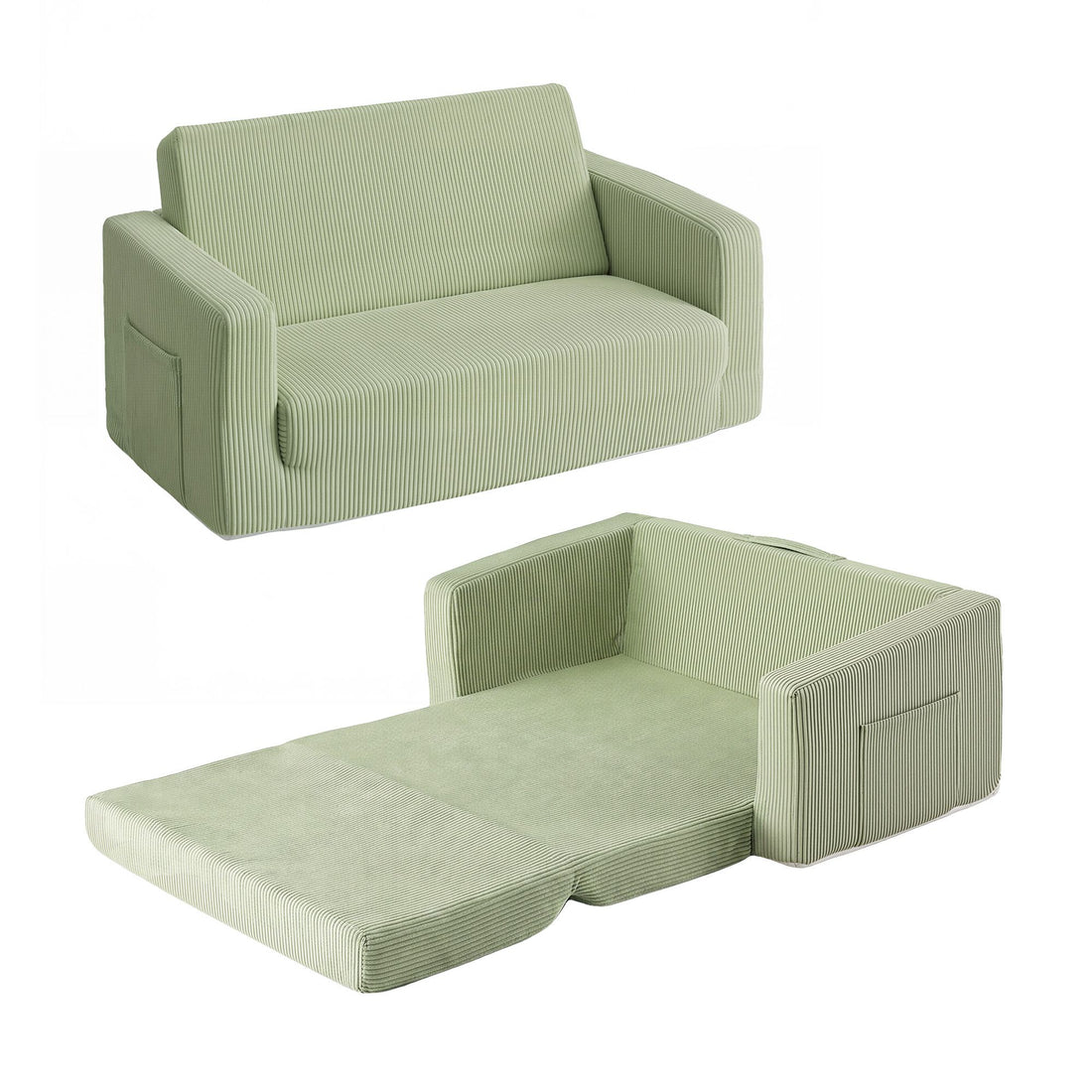Artiss 2-in-1 Sofa Foam Couch with Side Pocket Light Green-Furniture > Sofas > Sofas &amp; Sofa Beds-PEROZ Accessories
