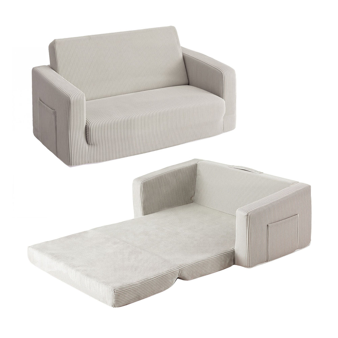 Artiss 2-in-1 Sofa Foam Couch with Side Pocket Light Grey-Furniture > Sofas > Sofas &amp; Sofa Beds-PEROZ Accessories
