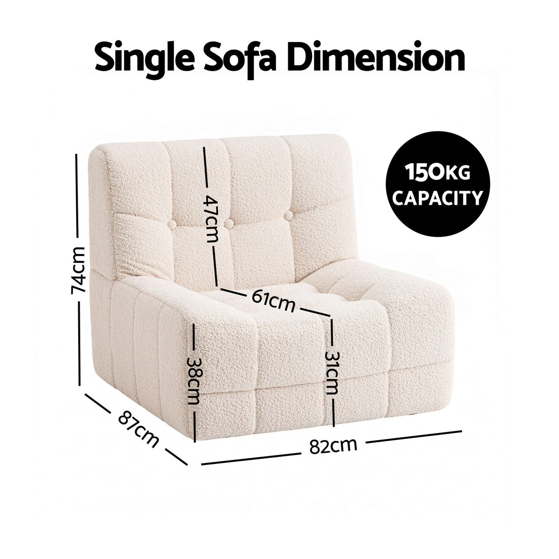 Artiss Set of 3 Sofa Modular Boneless Couches No Assembly White-Furniture > Sofas > Sofas &amp; Sofa Beds-PEROZ Accessories