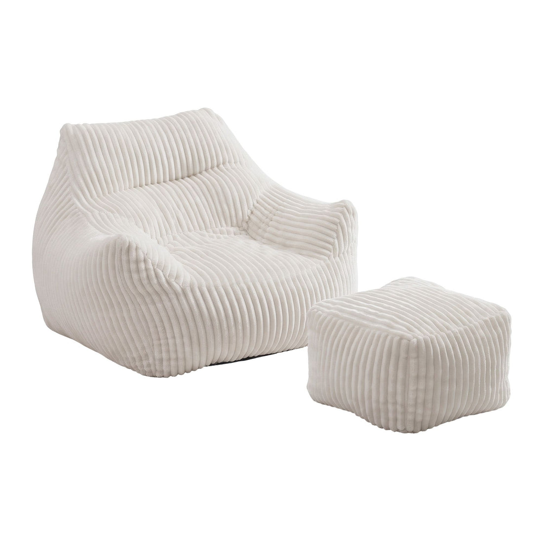 Artiss Bean Bag Sofa w/Ottoman Corduroy for Adults Teens White-Furniture > Sofas > Sofas &amp; Sofa Beds-PEROZ Accessories