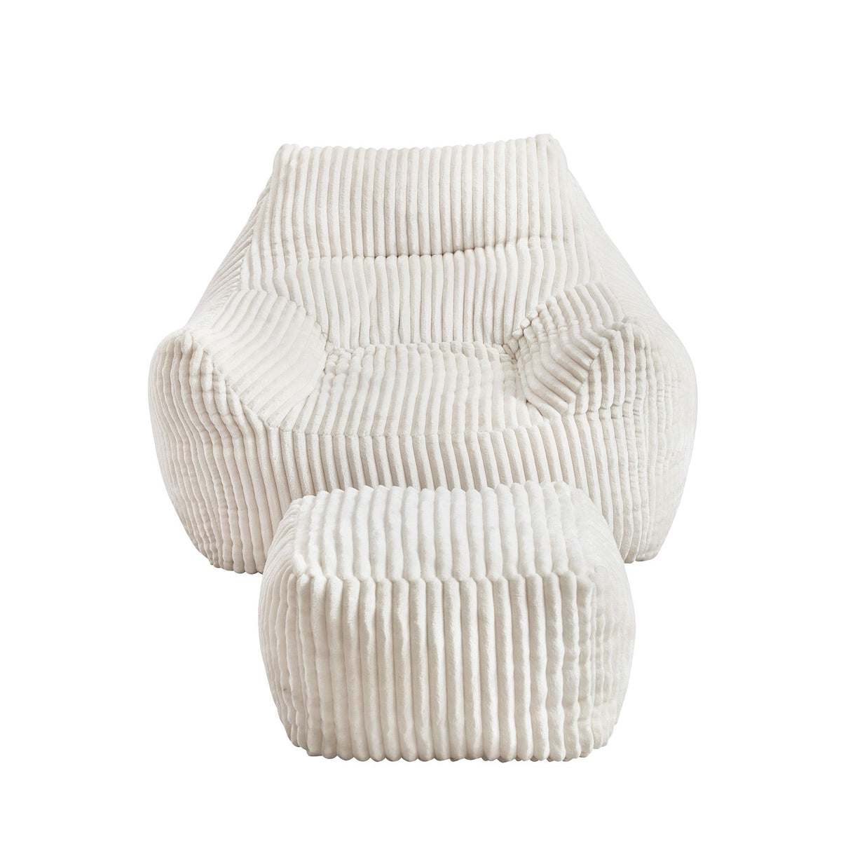 Artiss Bean Bag Sofa w/Ottoman Corduroy for Adults Teens White-Furniture > Sofas > Sofas &amp; Sofa Beds-PEROZ Accessories
