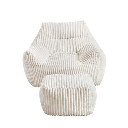 Artiss Bean Bag Sofa w/Ottoman Corduroy for Adults Teens White-Furniture > Sofas > Sofas &amp; Sofa Beds-PEROZ Accessories