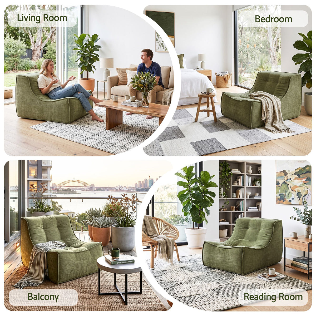 Artiss Floor Sofa Armless Chenille No Assembly Removable Cover Green-Furniture > Sofas > Sofas &amp; Sofa Beds-PEROZ Accessories