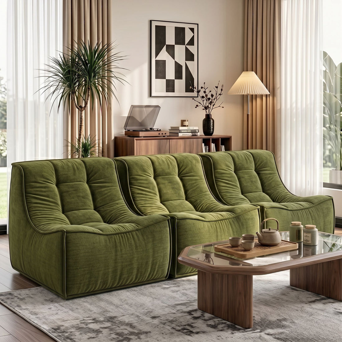 Artiss Set of 3 Sofa Modular Boneless Couches No Assembly Green-Furniture > Sofas > Sofas &amp; Sofa Beds-PEROZ Accessories