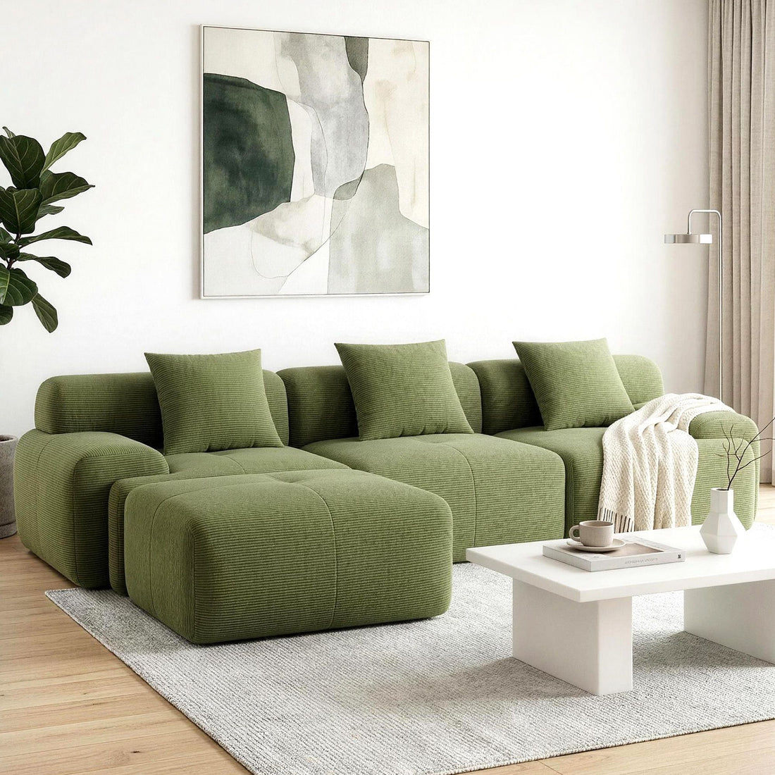 Artiss 300cm Modular Sofa Bed Comfort L-Shaped Sectional Boneless Couch Green-Furniture > Sofas > Sofas &amp; Sofa Beds-PEROZ Accessories
