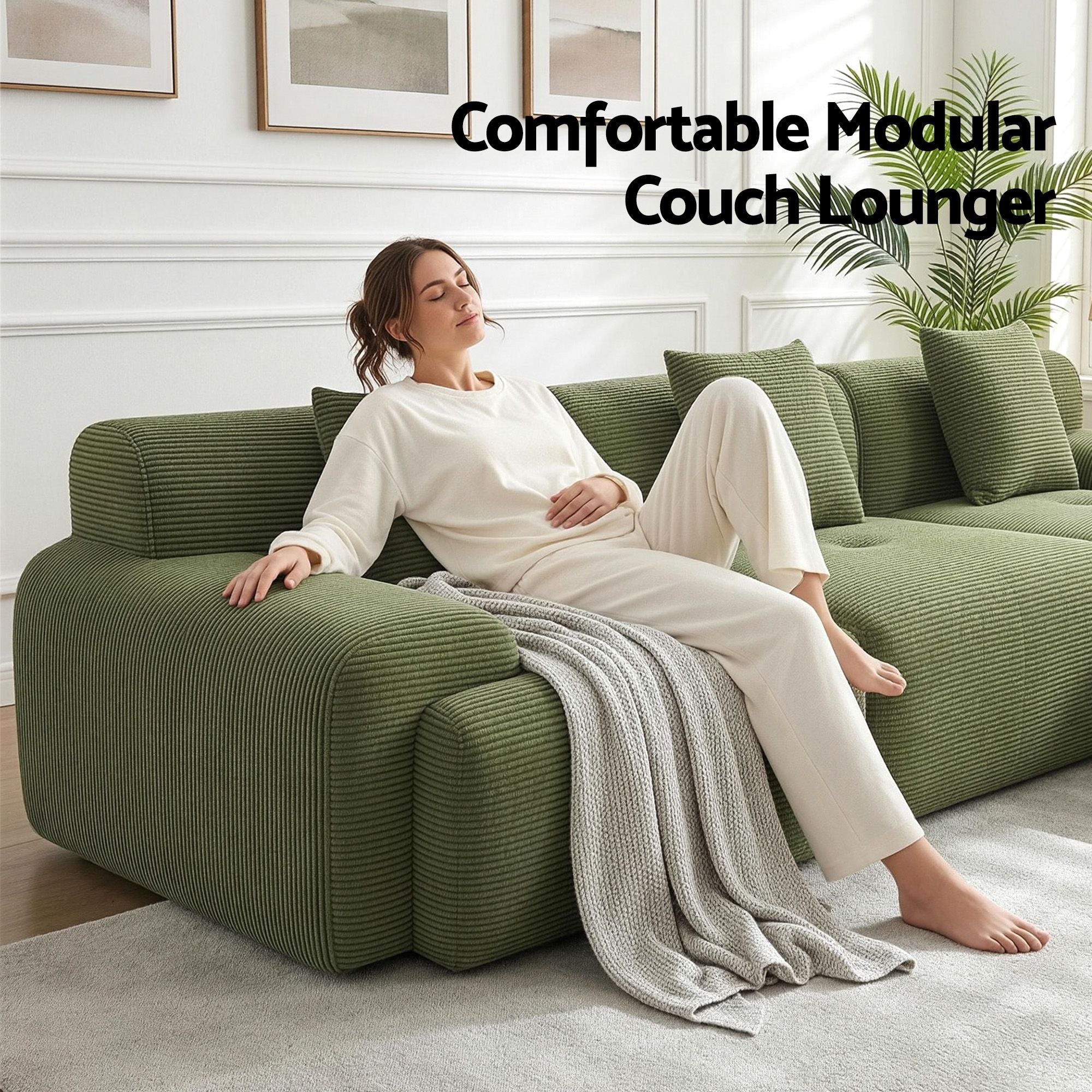Artiss 300cm Modular Sofa Bed Comfort L-Shaped Sectional Boneless Couch Green-Furniture > Sofas > Sofas &amp; Sofa Beds-PEROZ Accessories