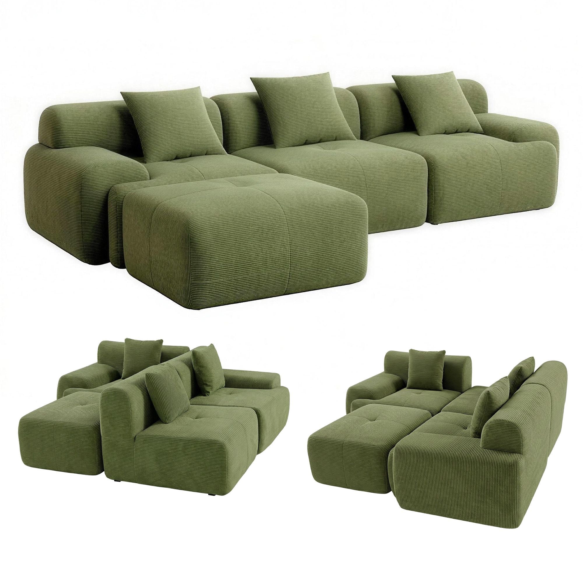 Artiss 300cm Modular Sofa Bed Comfort L-Shaped Sectional Boneless Couch Green-Furniture > Sofas > Sofas &amp; Sofa Beds-PEROZ Accessories